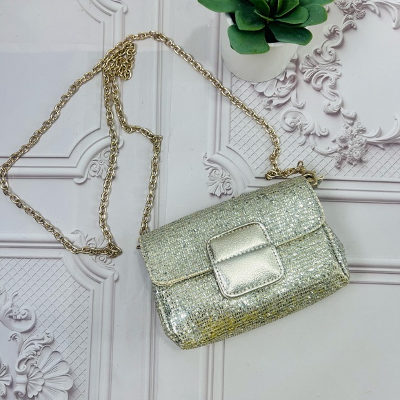 New Without Tages Sparkly Gold Mesh Purse Handbag Crossbody Chain Strap. - Picture 3 of 10